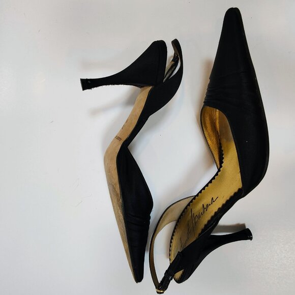 Daniel Barbara Women's 7 1/2 M Black Satin Italian Heels - Picture 4 of 13